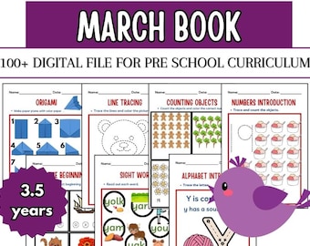Caderno de exercícios pré-escolar de março: Aprendizagem pré-escolar para impressão (download digital)