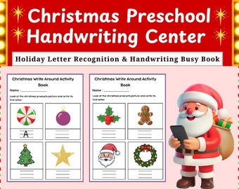 Christmas Preschool Handwriting Workbook PDF | Holiday Letter Recognition & Writing Practice | Printable Busy Book for Kids