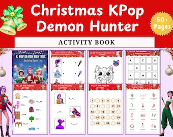 K-Pop Demon Hunters Christmas Activity Book | Preschool & Pre-K Worksheets | Pop Coloring Pages | Kids Holiday Gift | Kpop Party Favor PDF