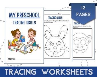 Preschool Tracing Worksheets | 12 Printable Pages | Alphabet & Shapes Tracing for Kids | Fine Motor Skill Practice | Homeschool PDF