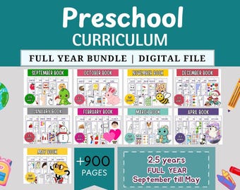 Full Year Preschool Curriculum Bundle, Back to School PreK Learning Bundle, Preschool Printables Worksheet, ABC, Writing Counting Activities
