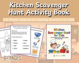 Kitchen Scavenger Hunt Activity Book for Kids | Fun Winter Printable Worksheets | Counting, Mazes, Riddles & Coloring Pages | Homeschool PDF
