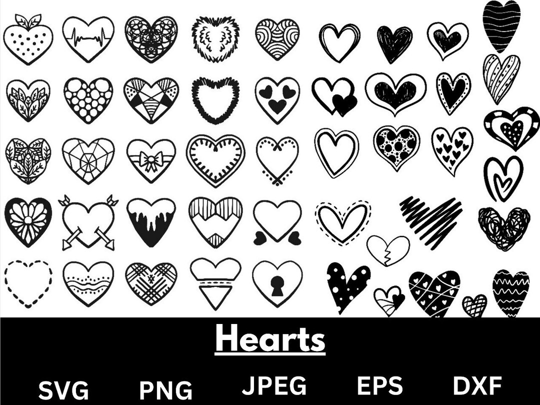 Heart Bundel SVG Heart Doodle Svg Hand Drawn Heart Svg Love Svg,svg Png ...