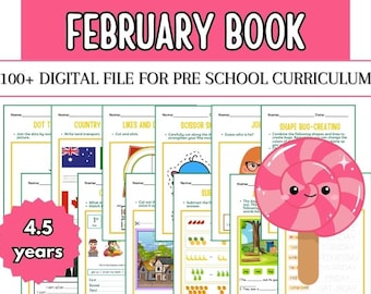 February Preschool Curriculum: Learning Activity Workbook (Digital Download)