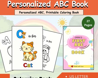 Personalized ABC Baby Coloring Book Printable, Baby Shower Activity, Custom Name Alphabet Book, Kids Coloring Pages PDF A4 US Letter