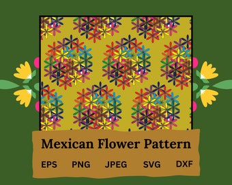 Seamless Round Mexican Flower Pattern SVG Cut Files | Multicolored Mexican Flower Background | vector clip art | Instant digital download