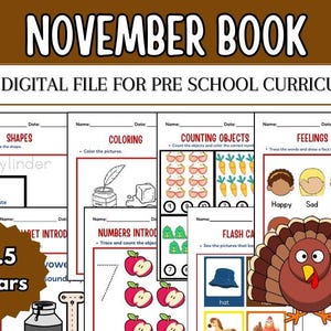 Preschool Printables November Packet, Preschool Curriculum, Pre-K Curriculum, Homeschool curriculum, Preschool Lesson Plans, Toddler Lessons