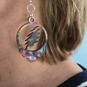 Grateful Dead wooden walnut earrings,grateful dead inspired jewelry,grateful dead in ear monitors,grateful dead stealie