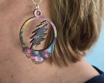 Grateful Dead stealie skull earrings- lightning bolt Grateful Dead earrings-dancing bear steely earrings-new sugar skull earrings tie dye