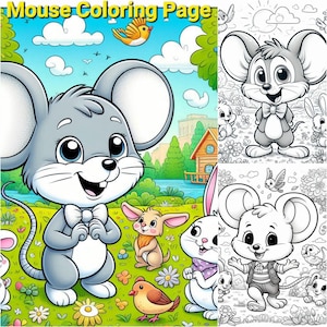 Cute Mouse Coloring Pages  Printable PDF for Kids  Adorable Mouse in Garden Scene and Color Example Cover