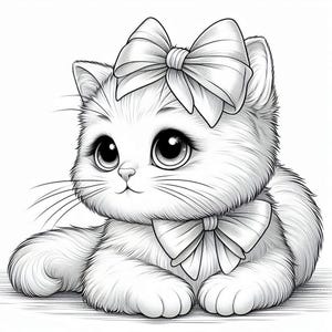 Cute Cats with Bows Coloring Pages  7 Printable Cat Coloring Sheets  PDF Instant Download  Kawaii Cats for Kids and Adults
