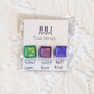 1/4 pannenset Handgemaakte aquarelverf, DUO kleurveranderende aquarel metallic verf, aquarel kleurverandering, dot card tester set