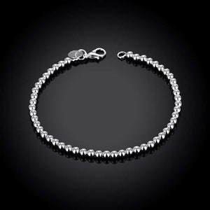 925 Sterling Silver Bracelet Ball Bead 4mm Shiny 8 image 2