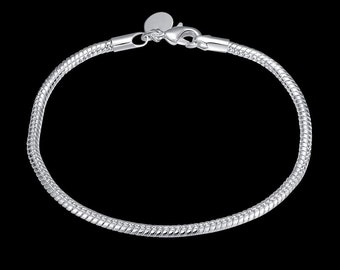 925 Sterling Silver Snake Bracelet Chain Rope 3mm Add Charms 8"