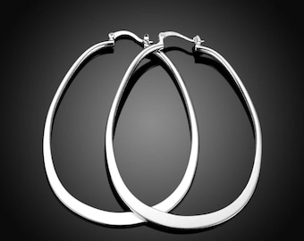 925 Sterling Silver U Hoop Earrings XL Large Smooth