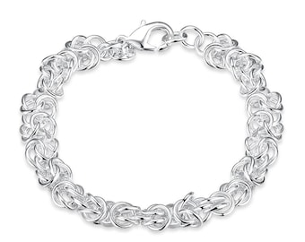 925 Sterling Silver Bracelet Chain Link Charm Chunky 8"