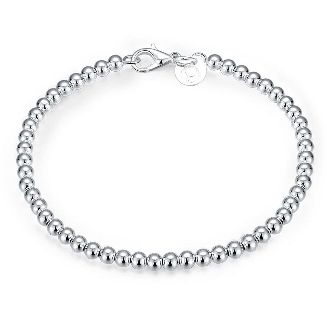 925 Sterling Silver Bracelet Ball Bead 4mm Shiny 8 - Etsy UK