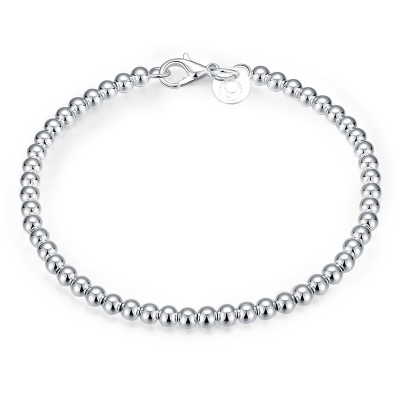 925 Sterling Silver Bracelet Ball Bead 4mm Shiny 8 image 1