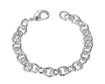 925 Sterling Silver Bracelet Chain Link Chunky Charms 8" with Free Velvet Gift Bag