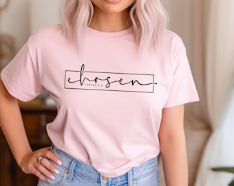 Camiseta cristã escolhida | Camisetas cristãs | Roupas cristãs | Camiseta com versículo da Bíblia | Presente para ela | Camisetas cristãs | Presente para adolescentes
