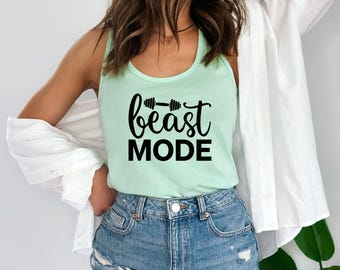 Beast Mode Racerback Tank Top | Motivational Workout Shirt | Cute Fitness Apparel | Women's Gym Wear | Fitness Lovers Gift