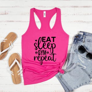 Eat Sleep Gym Repeat Racerback Tank Top | Motivational Workout Shirt | Cute Fitness Apparel | Women's Gym Wear | Fitness Gift