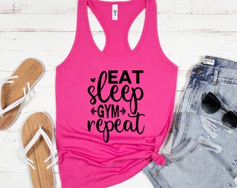 Eat Sleep Gym Repeat Racerback Tank Top | Motivational Workout Shirt | Cute Fitness Apparel | Women's Gym Wear | Fitness Gift