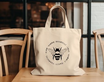 Bee Good Things-tygväska | Bi-tygväska i bomullscanvas | Motiverande bi-tygväska | Positiv bi-gåva | Bi-tygväska | Söt tygväska