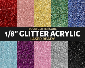 1/8" Glitter Acrylic Sheet, Glowforge Ready Plexiglass, Laser Acrylic, Glitter Sparkle Colored Acrylic, 3mm, 12" x 19"