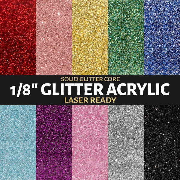 1/8" Glitter Acrylic Sheet, Glowforge Ready Plexiglass, Laser Acrylic, Glitter Sparkle Colored Acrylic, 3mm, 12" x 19"