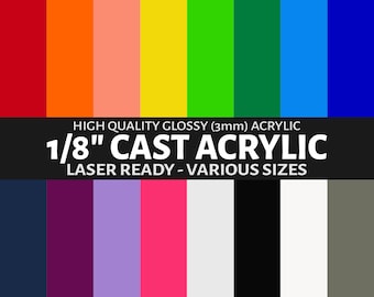1/8" Solid Color Acrylic Sheet, Glowforge Ready Plexiglass, Laser Acrylic, Black White Clear Red Blue Sheets of Acrylic, 3mm, 12" x 19"
