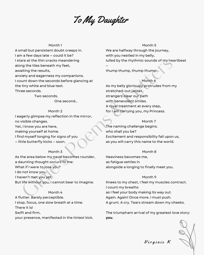 To My Daughter Printable Poem| Poem for Mother| Girl Mom Gift ...