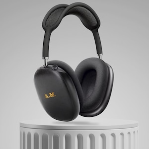 Op maat gemaakte Airpod Max-hoesje met reliëf, goudzilverfoliebruin gepersonaliseerd monogram Airpod Max-hoesje, uniek cadeau leren tas