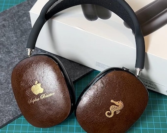 Custom Embossed Airpod Max Case, Gold Silver Foil Brown Personalized Monogram Airpod Max Case, Unique Gift Leather Case