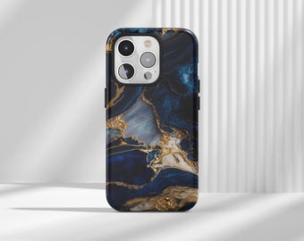Royal Blue Marble Tough Phone Case: Magsafe Compatible for iPhone, Samsung, Huawei, Google Pixel, XiaoMi Phones