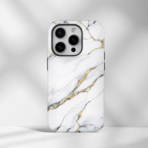 Wit marmeren telefoonhoesje: Gold Line Tough Cover, Magsafe-compatibel voor iPhone, Samsung, Huawei, Google Pixel, Xiaomi-telefoons