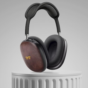 カスタムエンボス加工Airpod Maxケース、ゴールドシルバーホイルブラウンパーソナライズモノグラムAirpod Maxケース、ユニークなギフトレザーケース