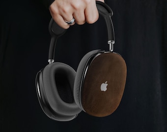 Embossed Vintage Black Leather Airpod Max Case: Personalized Monogram