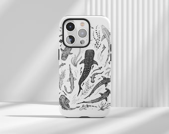 Funda para teléfono con diseño de tiburón ballena azul y arrecife de coral para iPhone 16, 15, 14, 13, 12, 11, X Pro Max, Ultra, Samsung