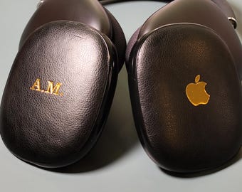 Leather Embossed Airpod Max Case, Gold Silver Foil Brown Personalized Monogram Airpod Max Case, Unique Gift Leather Case