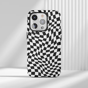 Wavy Checkered iPhone Case: Black & White Tough Phone Cover for iPhone, Samsung, Huawei, Google Pixel, XiaoMi Mobile Phones