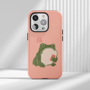 Pink Grumpy Frog Phone Case: Vintage Japanese Art for iPhone, Samsung, Huawei, Google Pixel, XiaoMi Mobile Phones