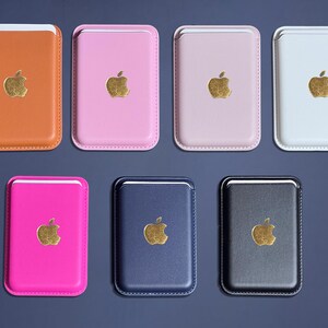 Portefeuille MagSafe en cuir gaufré, portefeuille monogramme personnalisé en feuille d'or, cadeau unique portefeuille compatible avec iPhone 16, 15, 14, 13, 12