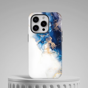Trendy White Bue Phone Case Marble Aesthetic Cover for iPhone 16 15 14 13 12 11 Pro Max, X, XS, Ultra, Pro, Magsafe, Hard, Tough