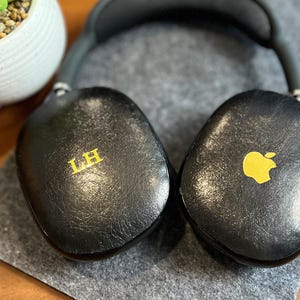 Black Real Genuine Leather Embossed Airpod Max Case, Gold Silver Foil Personalized Monogram Airpod Max Case, Unique Gift Leather Case