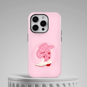 Capa de celular estilo cowboy rosa com botas de cowgirl para iPhone 16, 15, 14, 13, 12, 11 X Pro Max, Ultra, Pro, Samsung, Huawei, Pixel, XiaoMi, Magsafe