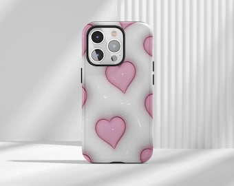 3Dハート型スマホケース ピンク 美的カバー iPhone 16 15 14 13 12 11 X Pro Max、Ultra、Pro、Samsung、Huawei、Google Pixel、XiaoMi、Magsafe対応