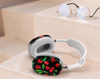 Estuche para Airpod Max con cerezas de neón, funda estética oscura, brillo pop, accesorios para Airpod Max, estuche estético para auriculares.
