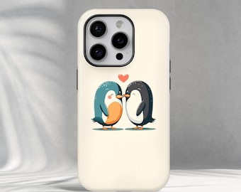 Love Penguins Valentine's Day Phone Case: Protective Hybrid Design for iPhone, Samsung, Huawei, Google Pixel, XiaoMi Phones