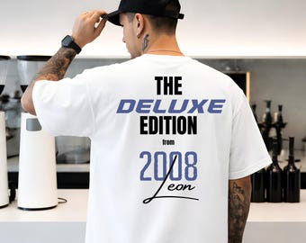 Personalized 18th Birthday T-Shirt for Boys, Vintage Name Gift Deluxe Edition, Back Print T-Shirt for 18th Birthday Gift Idea for Him